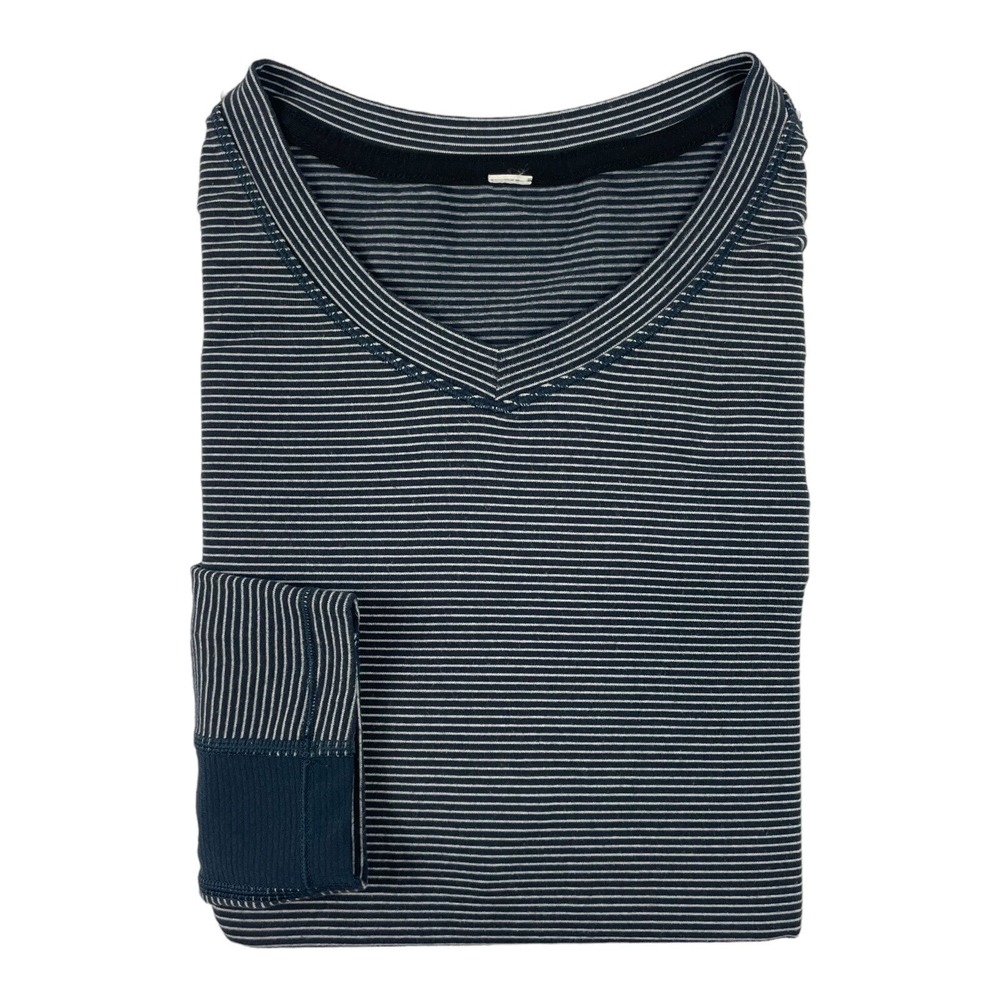 Lululemon Mens Blue White Striped Long Sleeve Performance V-Neck T-Shirt Size M